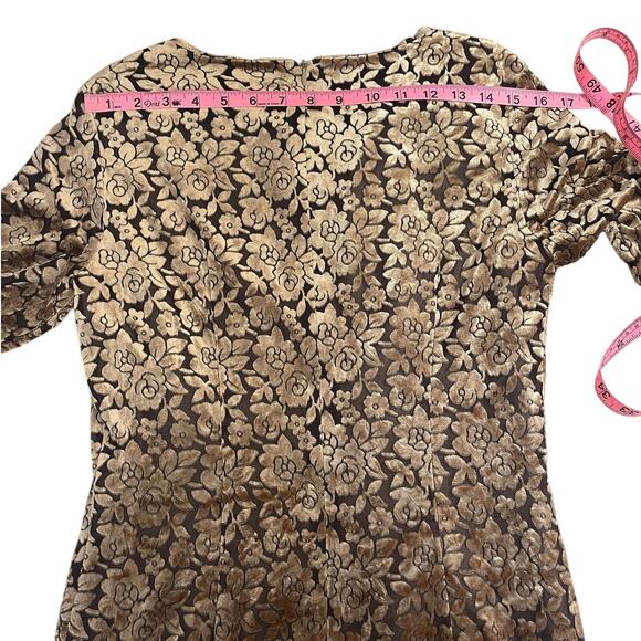 Crushed Velvet Burnout Floral Dress Brown Gold Women's Sz Small Y2K Whimsigoth - Picture 15 of 15